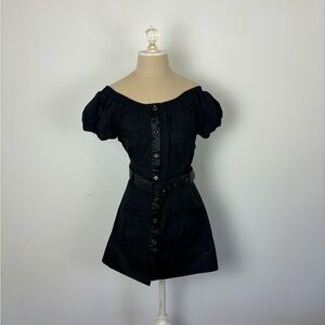 Lucy Paris Mini Dress Black Off the Shoulder Belted Buttons S